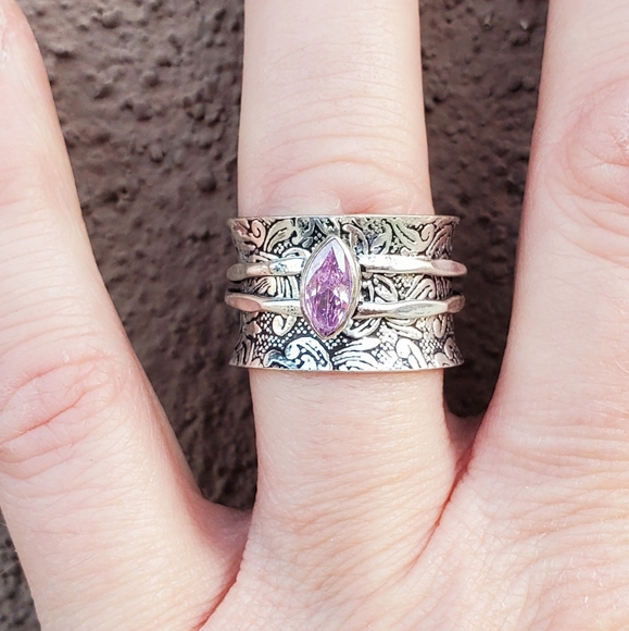 New Pink Topaz 925 Silver Spinner Meditation Ring. - Picture 2 of 13